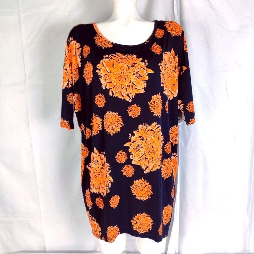 NEW LuLaRoe "Irma" Tunic Top T Tee Shirt Dress Womens Sz Med Black Orange Flower